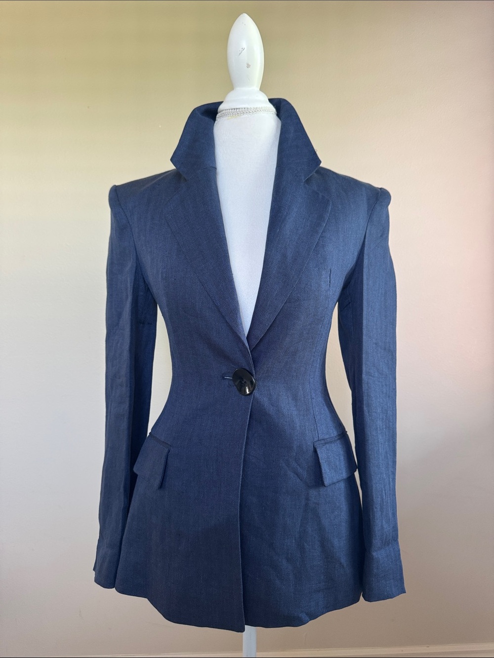 Zara Dark Blue Single-Button Fitted Blazer